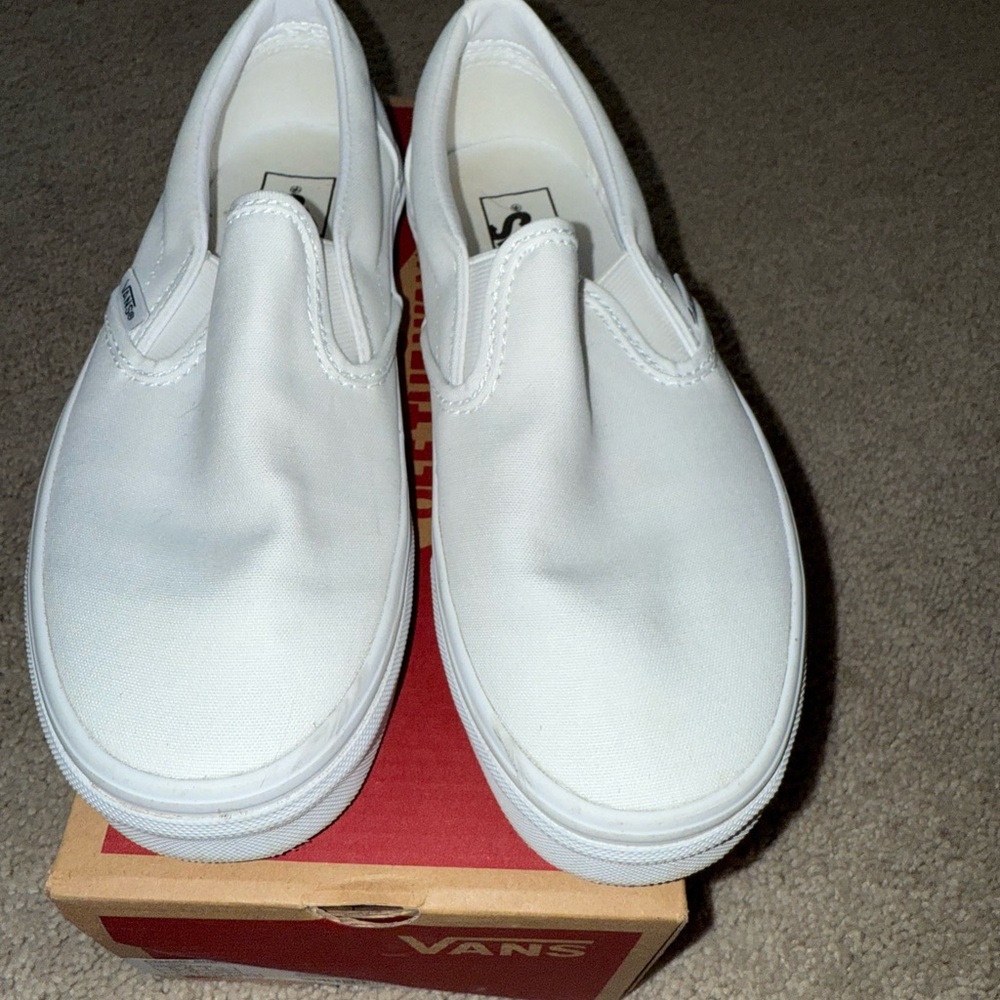 Vans Classic White Canvas Slip-Ons
